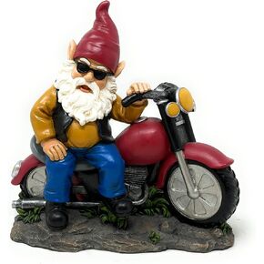 Nature's Mark Motorcycle Biker Gnome Posing with his Harley Resin Statue Figurine Home Decorative Accent Décor (9.45" H)