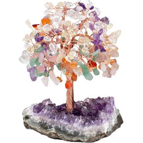 mookaitedecor Natural 7 Chakra Crystal Tree with Amethyst Cluster Crystal Base Money Tree Figurines Feng Shui Desk Decoration, Meditation Table Altar Decor