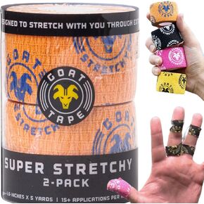 Super Stretchy Thumb Tape - Weightlifting Hook Grip Tape & WOD Tape for Cross Training, Gym Workout Tape, Athletic Finger Wrap - Flexes with Every Move - 15 Feet per Roll (Black 2-Pack)