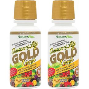 Natures Plus Source of Life Gold Multivitamin Liquid - 8 fl oz, Pack of 2 - with Vitamins D3, B12 & K2 - Vegetarian & Gluten Free - 16 Total Servings