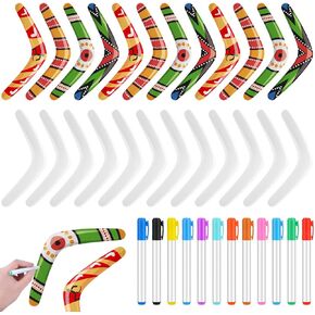 24 Pcs Plastic Boomerangs Craft for Teens Color Your Own Boomerangs DIY V Shaped Returning Boomerangs with Markers Fun Outdoor Throw Catch Flying Toy for Boys Girls Game School Activities