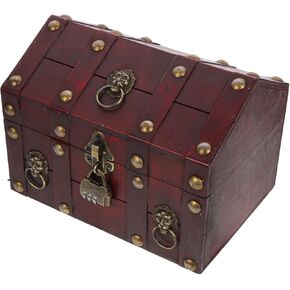 Uonlytech Storage Box Antique Wooden Boxes Wooden Trinket Chest Money Bank Jewelry Display Organizer Pirate Storage Chest Jewelry Case Organizer Keepsake Chest Large Alloy Coin Vintage