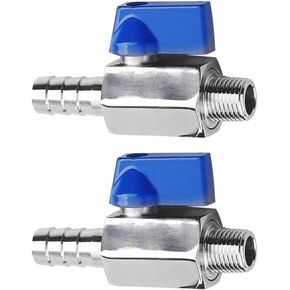 Stainless Steel Shut Off Valve 1/4" NPT Male x 1/4" Hose Barb Ball Valve for Water Fuel Air (Pack of 2)