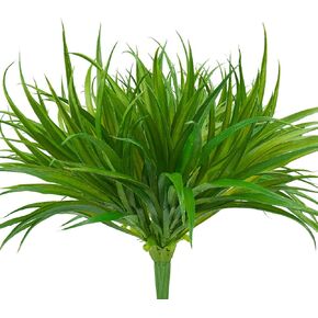 32 Pcs Artificial Grass Fake Grass Plants 17.3in Outdoor Plants UV Resistant Faux Greenery Stems for Home Window Garden Office Patio Pathway Front Porch Halloween Décor Light Green & Purple