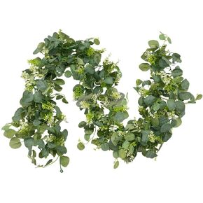 2pcs Artificial Boston Ferns Garland, 5.9FT Faux Greenery Garland Fake Hanging Ferns Vines for Outdoor Indoor Home Garden Decoration Party Table Wall Decoration