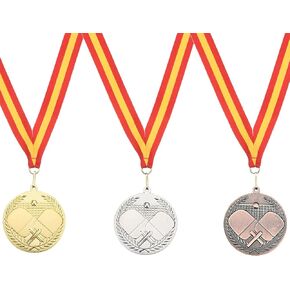 PATIKIL 2.7" Ping Pong Medals, 3 Pack Table Tennis Award Medals Set Gold Silver Bronze Medal with Ribbon Red Yellow for Games Sports Competitions