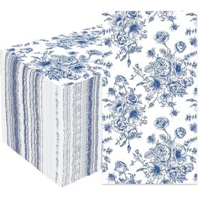 50 Pack Blue Floral Paper Napkins Blue Flower Guest Napkins Disposable 3 Ply Blue Floral Decorative Hand Towels Dinner Napkins for Bridal Shower Baby Shower Wedding Birthday Dinner Party Supplies