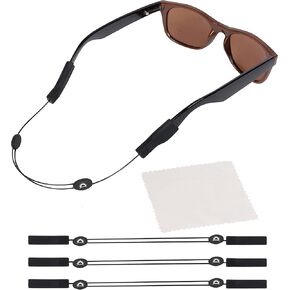 Eyeglasses Strap (3 Pack Sun Style) - No Tail Adjustable Sunglass Strap - Eyewear String Holder - With Bonus Glasses Cleaning Cloth - 3 Pack