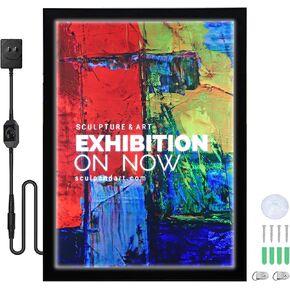 Spolehli Led Poster Frame with Adjustable Brightness, Wall Mounted 16"x24" Magnetic Led Lightbox Display Horizontally and Vertically, Backlit Frame for Acrylic Wall Art, Black (16 x 24 in)