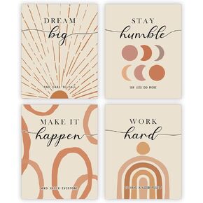 Inspirational Wall Art Boho Decor Positive Affirmations Wall Decor for Bedroom Living Room Office Classroom Abstract Motivational Prints Poster for Women Men Kids| Pack of 4, Unframed 8x10