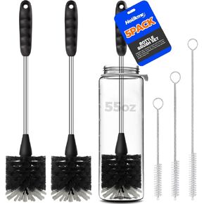 Holikme 5 Pack Bottle Brush Cleaner Set, 14" Long Handle Stainless Steel Bottle Cleaner Brush, 3 Straw Brushes, Bottle Cleaning Brush for Water Bottle, Cups, Baby Bottle, Straws BlackGrey