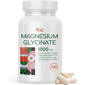 VHC Magnesium Glycinate 1000mg, High Absorption Maximum Chelated Pure Magnesium Glycinate Supplement for Women and Men, Non-GMO No Gluten, 120 Veggie Caps, Made in USA