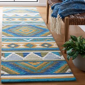SAFAVIEH Aspen Collection Runner Rug - 2'3" x 9', Blue & Yellow, Handmade Boho Wool, Ideal for High Traffic Areas in Living Room, Bedroom (APN352M)