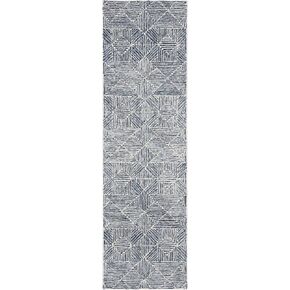 سجادة SAFAVIEH Abstract Collection Runner - 2'3" x 8'، أزرق وعاجي، صوف مصنوع يدويًا، مثالية للمناطق ذات حركة المرور العالية في غرفة المعيشة وغرفة النوم (ABT763M)
