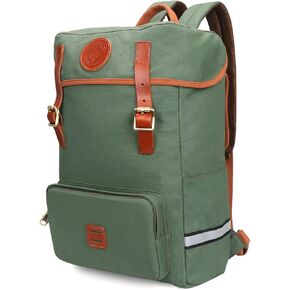 TOURBON Canvas Leather Backpack Pannier for Bicycle Rear Rack, 15.6-16 inch Laptop Bag Bike Back Seat Saddlebag for Men Women