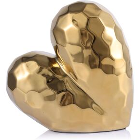 QIANLING Silver Decor Heart Decor Sculpture - Contemporary Home Decor Ceramic Heart Decorative Table Accent for Home, Office, Event Decor - Love Romance Gift Idea