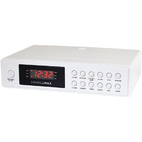 HANNLOMAX HX-155CR Kitchen Clock Radio with Cooking Timer, PLL FM Radio, Digital Clock with Dual Alarm, Green LED Display, Wall Mount or Stand Alone, AC Operation only.
