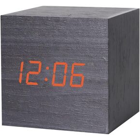 منبهات خشبية شاشة LED رقمية مع التحكم الصوتي في درجة الحرارة والتاريخ والوقت المكعب الصغير ساعة كهربائية جمالية لغرفة النوم وسطح المكتب والمكتب والسرير والسفر والديكور الفني in Kuwait