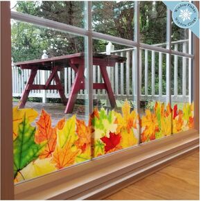 2 x 14 Leaf Corner Window Clings Decals. Fall, Thanksgiving, Autumn Decor for Windows and Glass. Fall Seasonal Decorations. Reusable, Adhesive Free. Made in America.