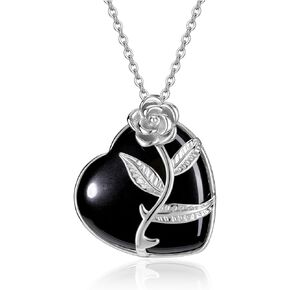CrystalTears Crystal Heart Necklace for Women Rose Flower Wrapped Healing Crystals Heart Gemtone Necklace Crystal Gifts for Mom Teen Valentines Day Mothers Day