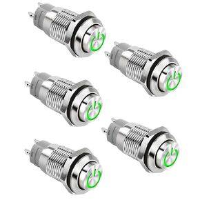 12mm Latching Push Button Switch，5Pack 3A On/Off Waterproof Self-locking Momentary Push Button Stainless Steel Switch with Blue LED