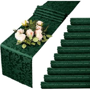 MILVOWOC 4 Pack Emerald Green Satin Table Runner, 12 x 72 Inch Jacquard Damask Table Runner Rectangle Bright Silky Decorative Table Runner for Party Banquet Birthday Dinner Wedding Table Decor