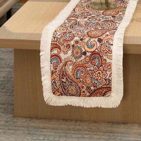 Boho Table Runner, 71 inches Long Thick Cotton Linen Woven Table Runners with Fringe for Dining Table and Dresser, Bohemian Style Farmhouse Home Decor (Black, 12x71 inches)