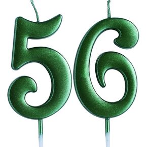 Green 56th Birthday Candle, Number 56 Years Old Candles Cake Topper, Woman Or Man Party Decorations, Supplies