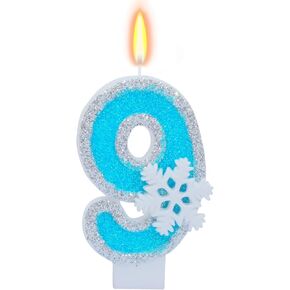 Blue frozen birthday party decorations, White Snowflake Number Candles 0-9, Kids Adults Birthday Anniversary Wedding Party Supplies, 2.87 inch Number 3 Cake Topper Decoration (Blue, Number 0)