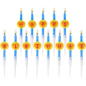 13pcs Hero Themed Party Decoration Candles, Justice Hero Happy Birthday Candles, Justice Man Cake Topper for Spider Friends Birthday Decoration Party Halloween Party Cake Favors Decors (Blue, Yellow)