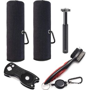 منشفة جولف من الألياف الدقيقة ثلاثية الطي، فرشاة نادي الجولف مع منظف الأخدود، أداة إصلاح معدنية قابلة للطي، مبراة أخدود نادي الجولف، مجموعة هدايا إكسسوارات الجولف (5 في 1) in Kuwait