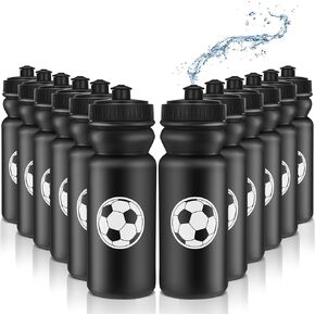 12 Pack Soccer Water Bottles Bulk 20 oz Reusable Squeeze Water Bottles Plastic Sports Bottle with Pull Top Cap Soccer Gifts Tumbler for Sports Travel Gym Party Supplies Friends Men Girls