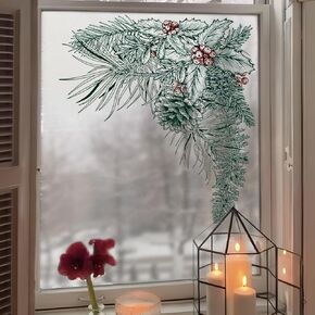 funlife Double-Sided Window Clings, Christmas Border Window Stickers, Reusable Static Cling Window Films Holiday Decal Decorations, Non-Adhesive Christmas Decor for Glass Door, Christmas Bloom