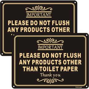 2 Pack Please Do Not Flush Any Products Other Than Toilet Paper Sign, 10 "x7 " Metal Sturdy Rust Aluminum Sign， Weatherproof, Fade Resistant, Easy Mounting.