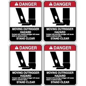 4 Pack Decalsonline Moving Outrigger Warning Hazard Danger Safety OSHA Decal Sticker for Bucket Truck or Crane Truck Outrigger Stickers