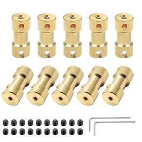 10Pcs 2mm to 2mm Brass Shaft Coupling Joint Connector, Shaft Coupler Connector for 3D Printers, Motor Accessories, with Spanner