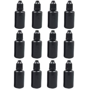 XUMIN 12PCS 30ml/1oz Empty Black Plastic Squeezable Eye Liquid Dropper Bottles Vials Sample Packing Storage Container with Screw Cap and Plug for Eye Drops Saline Essential Oil