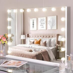 Vanity Mirror with Lights Makeup Hollywood Mirror 32"x23" 18 Dimmable LED Bulbs Large Vanity Mirror USB Charge Port Smart Touch Control Lighted Makeup Mirror 3 Lighting Modes