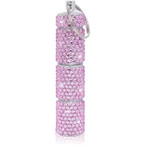 Bling Pill Case Pill Box Pill Organizers with Keychain Rhinestone Portable Pill Holder Waterproof Glitter Pill Storage Container for Indoor Outdoor Traveling Camping (Silver, 3 Compartments)