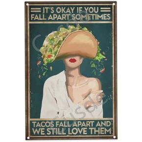 Cusde Sign It's Okay If You Fall Apart Metal Tin Sign Mental Health Wall Art Mexican Dish Vintage Gifts Funny Retro Home Decorations for Home Cafe Coffee Bar 8x12 Inch