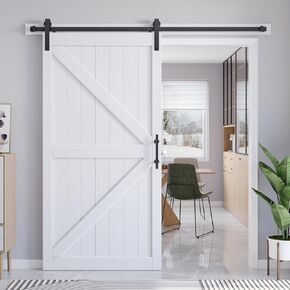 36x84 Inch White Sliding Barn Door Slab and 6.6ft Hardware Kit Included, MDF Wood Panel Covered with Water-Proof Scratch-Proof PVC Surface, Easy to Clean, Simple DIY Assembly