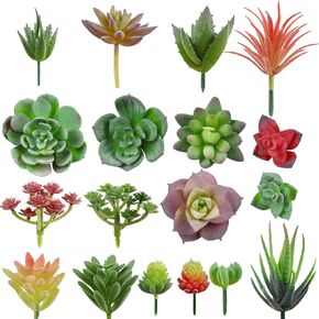 CCINEE 16Pcs Artificial Succulents Plants, Assorted Flocking Fake Succulent String of Pearls Aloe Unpotted Faux Mini Realistic Succulents for Garden Home Indoor Outdoor Decoration DIY Craft Supply