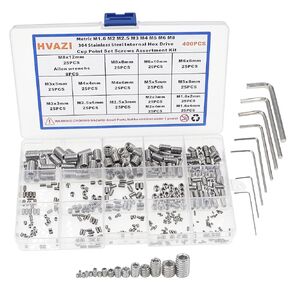 400PCS Metric M1.6 M2 M2.5 M3 M4 M5 M6 M8 304 Stainless Steel Internal Hex Drive Cup Point Set Screws Assortment Kit,with Allen wrenchs