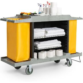Housekeeping Cart/Lodging Hotel Large Four Shelf Commercial Premium Housekeeping Cart with Hanging Bags Commercial Housekeeping Janitor Cart Cart Cleaning Carts On Wheels Hotel