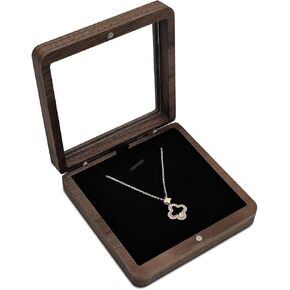 Necklace Box, Wood Necklace Gift Box Retro Necklace Holder Box with Detachable Velvet Lining, Magnetic Closure Necklace Organiser Box for Necklace, Bracelet, Earring (Style 1)