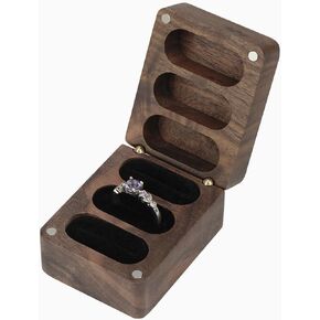 Wooden Ring Box 3 Slots, Walnut Velvet Ring Case, Travel Square Jewelry Storage Box Organizer, Suitable for Wedding, Engagement in Kuwait
