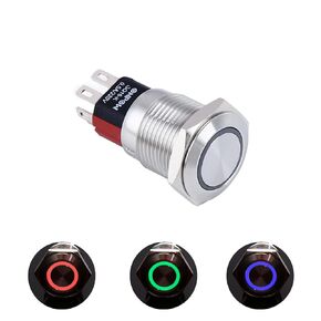 16mm Latching RGB Push Button Switch,12V Ring Illumination,Stainless Steel, Pin Terminal,Welding Required