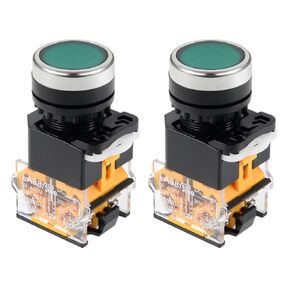 uxcell 2PCS 22mm Momentary Push Button Switch Green Round Flat Button DPST 1 NO 1 NC