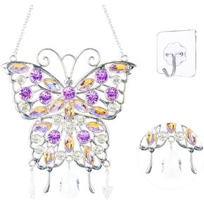 JOBOSI Crystal Butterfly Decor, butterflu Gifts, Butterfly Room Decor, Butterfly Wall Decor, Butterfly Ornaments, Butterfly Gifts for Women,Butterfly Window Decor Wind Chime Hanging