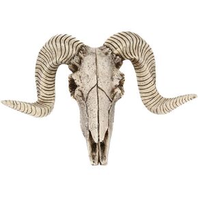 Tvoip 1Pcs Resin Wall Hanging Horn Skulls Steer Sheep Head Sculpture Long Horn Sheep Head Skull Wall Hanging Mounted Longhorn Steer Resin Wall Deco (NO.2)